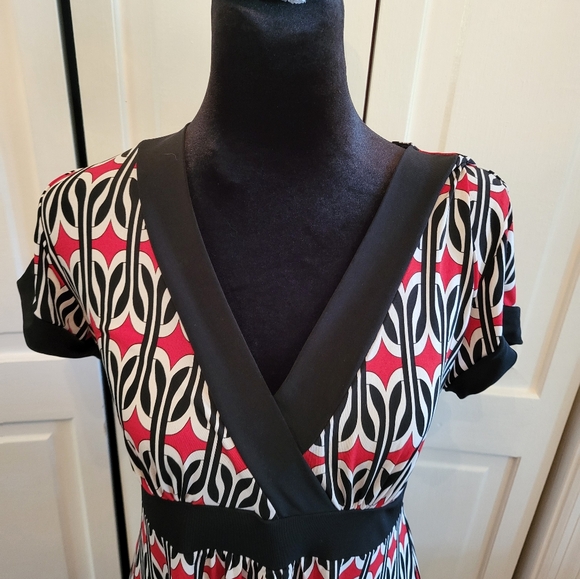 Y2k Red and Black Geometric Print Babydoll Dress sz L Summer Graduation Wedding - Picture 5 of 7